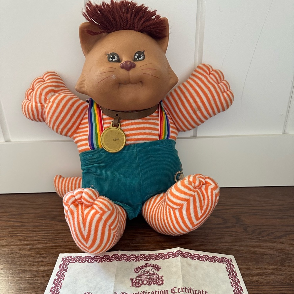 Vintage Cabbage Patch Kids KOOSAS Cat Doll Rainbow Suspenders Xavier Roberts